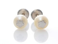 Cercei copii - Perle cu floricele aur alb